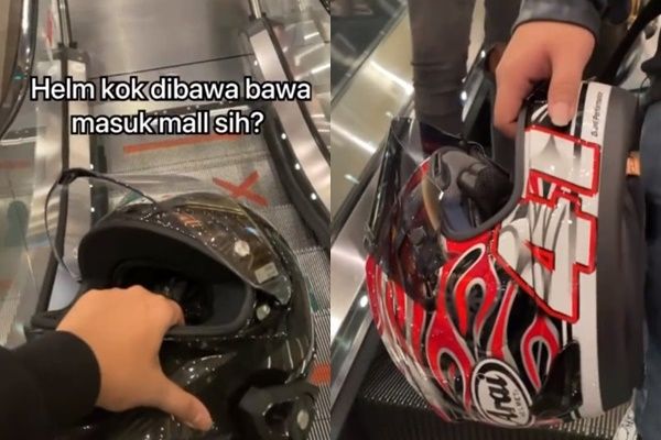 Viral Pria Bawa Helm Masuk Ke Mal. (TikTok/@bramzeee)