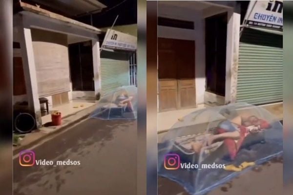 Viral Pria Tidur Pakai Kelambu Raksasa di Pinggir Jalan. (Instagram/@video_medsos)