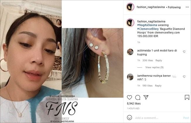 Nagita Slavina memakai anting seharga Rp195 juta. (Instagram/@fashion_nagitaslavina)