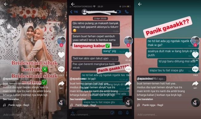 Viral bridesmaid jadi maling di pernikahan teman. (TikTok/@apaaalooooooo)