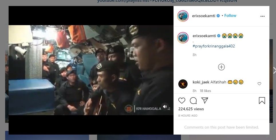 Momen awak kapal KRI Nanggala-402 nyanyi bareng (IG/erixsoekamti)