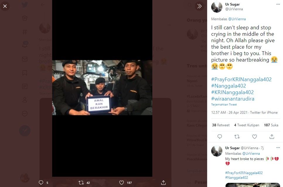 Video haru kru KRI Nanggala 402 sebelum tenggelam (Twitter/urvienna)