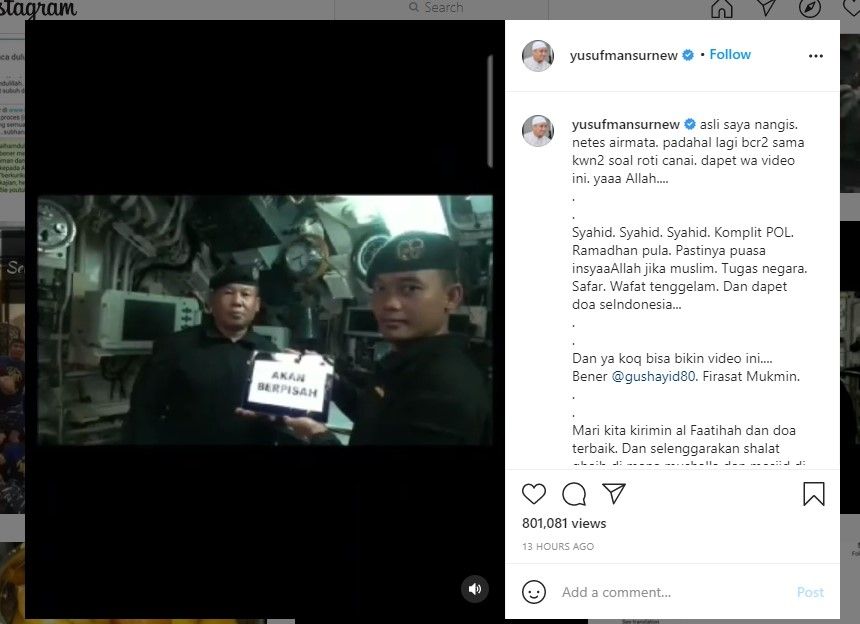 Video haru kru KRI Nanggala 402 sebelum tenggelam (IG/yusufmansurnew)