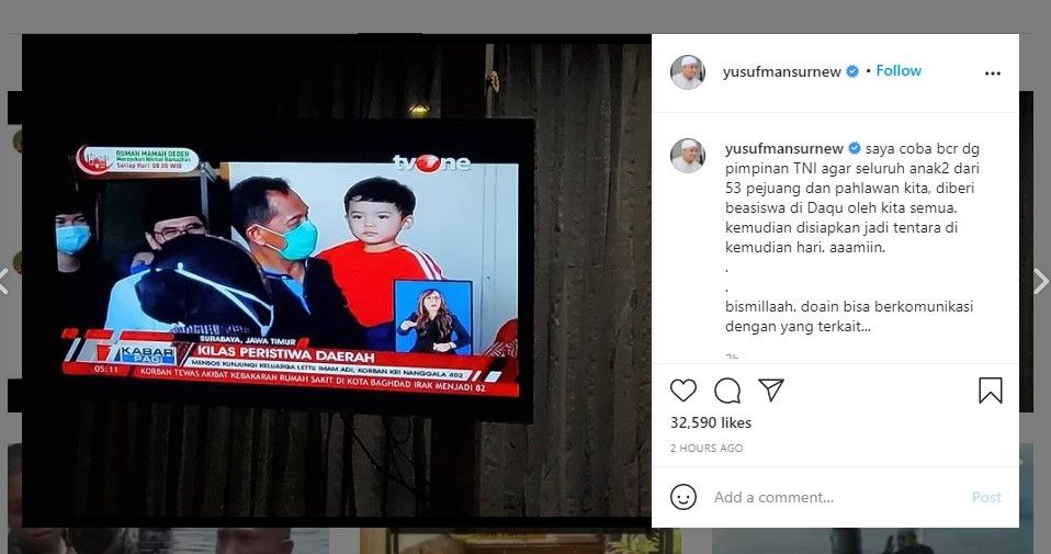 Ustaz Yusuf Mansur mau kasih beasiswa ke anak kru KRI Nanggala-402 (IG/yusufmansurnew)