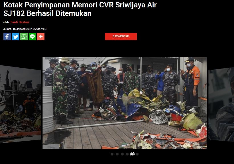 Cek fakta puing-puing Nanggala-402 ternyata Sriwijaya Air SJ182 dari situs tempo (Tempo.co)