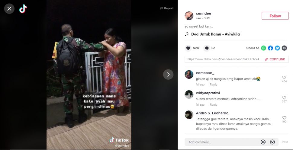 Momen tentara pamit pergi dinas ke anak istri (TikTok).