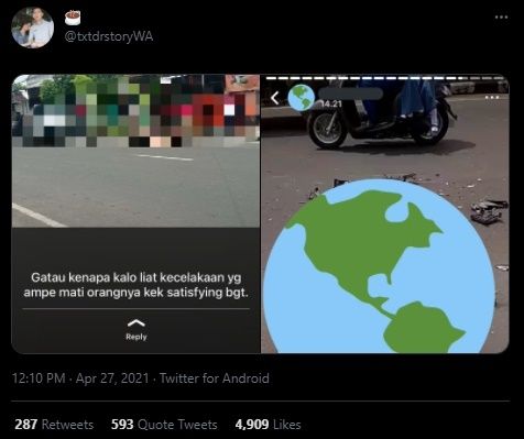 Viral Story 'Psikopat' Ngaku Puas Lihat Orang Kecelakaan. (Twitter/@txtdrstoryWA)