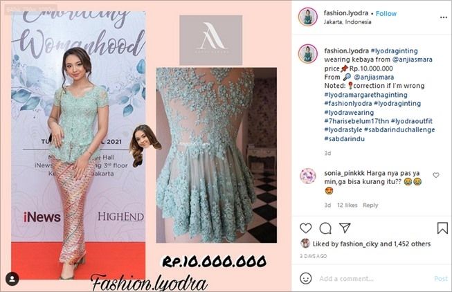 Harga kebaya Lyodra Ginting yang jadi busana terbaik IBW 2021. (Instagram/@fashion.lyodra)