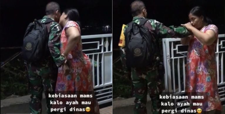 Momen tentara pamit pergi dinas ke anak istri (TikTok).