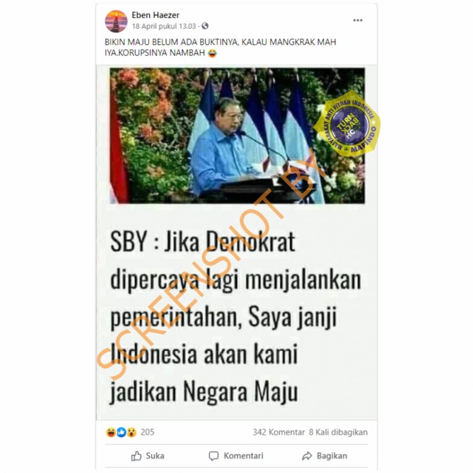 Fakta janji SBY bawa Indonesia jadi negara maju (Turnbackhoax.id)