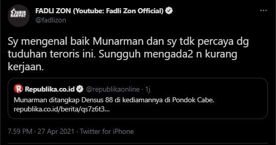 Fadli Zon bantah tuduhan 