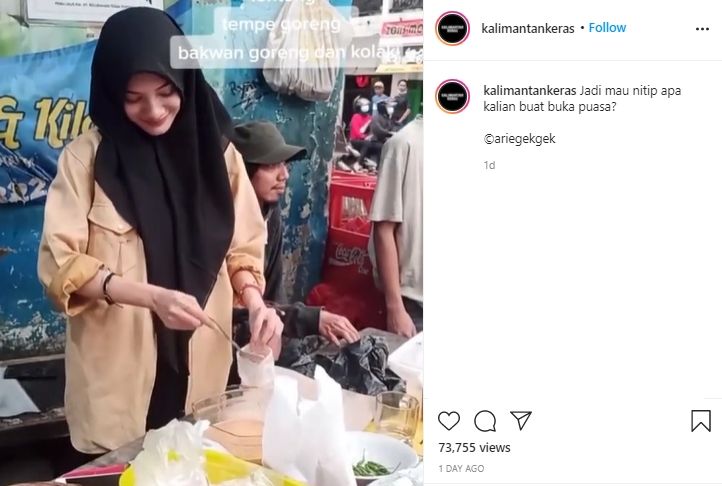 Viral Penjual Takjil Cantik Mirip Artis, Publik: Shareloc Dong Bang! (Instagram/@kalimantankeras)