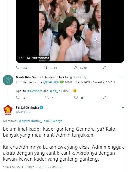 Gerindra tak mau kalah dengan kader muda PKB joget TikTok bikin salfok (Twitter/gerindra)