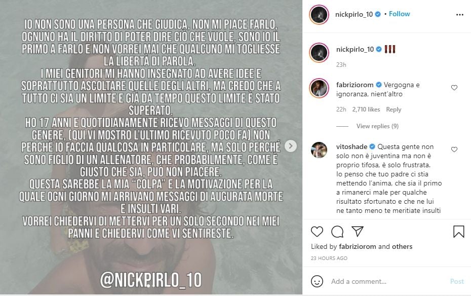 Putra Andrea Pirlo dapat ancaman pembunuhan dari warganet. (Instagram/nickpirlo_10)