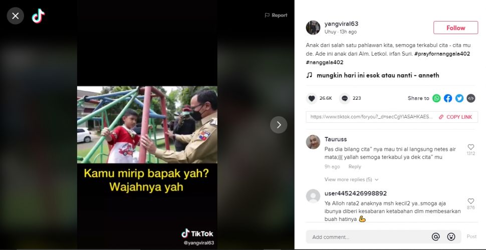 Viral momen Bima Arya mengunjungi keluarga awak KRI Nanggala-402 (TikTok).