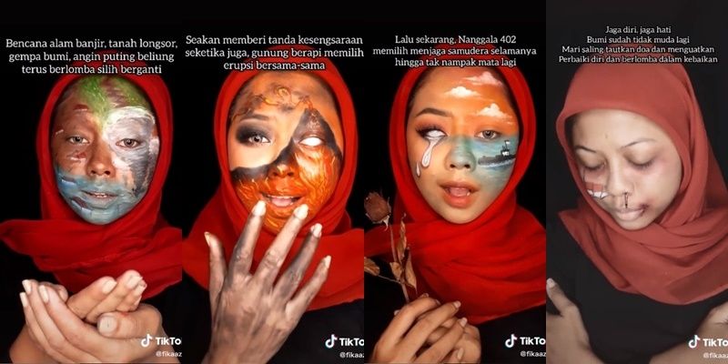 Viral Wanita Lukis Wajah Gambar Bencana Indonesia. (TikTok/@fikaazhr)