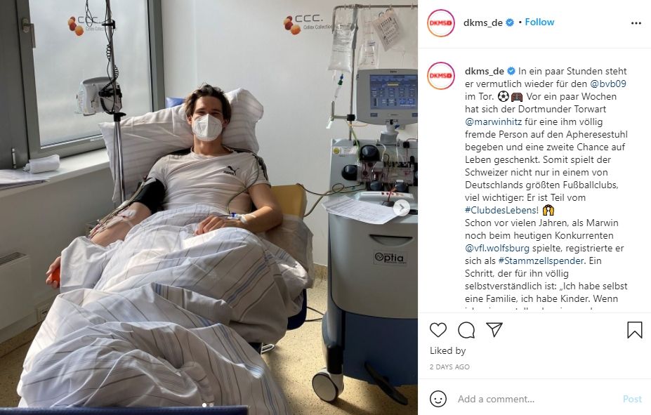 Kiper Borussia Dortmund, Marwin Hitz lakukan donor sel. (Instagram/dkms_de)