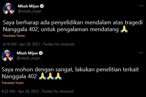 Mbah Mijan Memohon KRI Nanggala 402 Diteliti. (Twitter/@mbah_mijan)