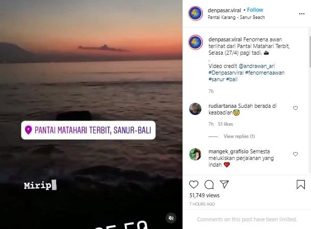 Viral matahari terbit di Sanur Bali muncul awan mirip Kapal Selam KRI Nanggala 402.