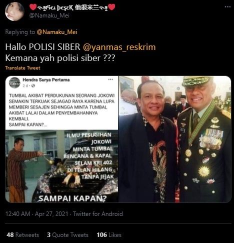 Heboh Pria Sebut Jokowi Pakai Ilmu Dukun. (Twitter/@Namaku_Mei)