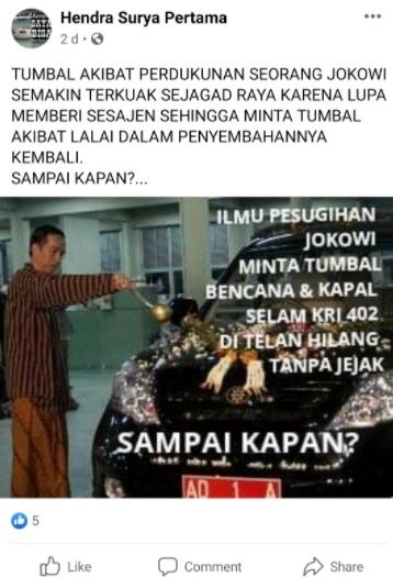 Heboh Pria Sebut Jokowi Pakai Ilmu Dukun. (Twitter/@Namaku_Mei)