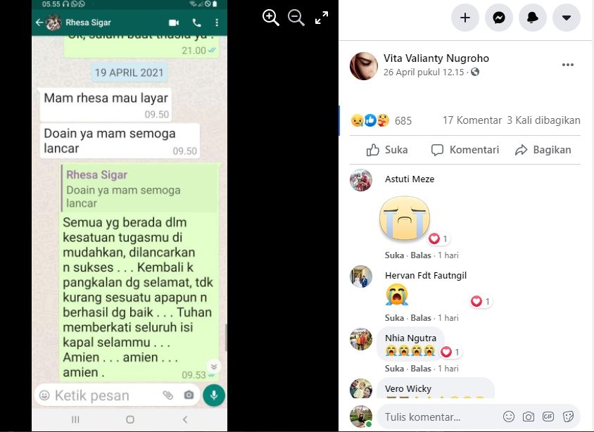 Pesan terakhir Rhesa Sigar. (Facebook/Vita Valianty Nugroho)