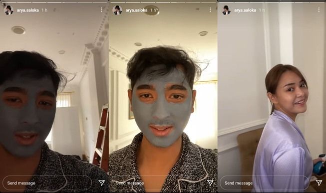 Arya Saloka perawatan pakai masker di lokasi syuting. (Instagram/@arya.saloka)