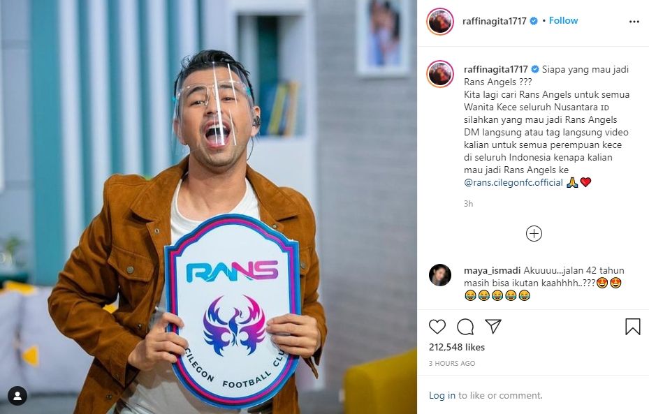 Raffi Ahmad umumkan Rans Cilegon FC cari suporter wanita yang disebut Rans Angels. (Instagram/raffinagita1717)