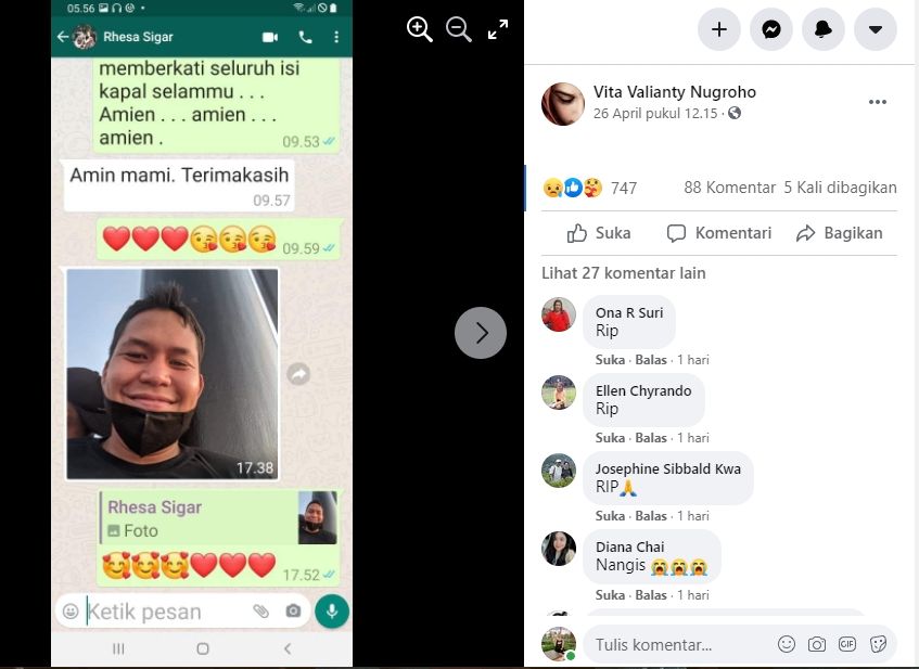 Pesan terakhir Rhesa Sigar. (Facebook/Vita Valianty Nugroho)
