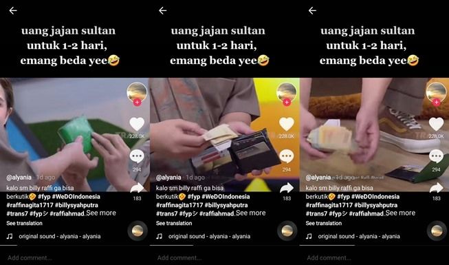 Isi dompet mahal Raffi Ahmad bikin Billy Syahputra emosi. (TikTok/@bebas.aja_)