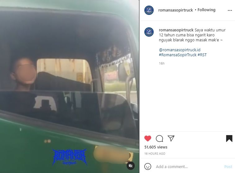 Viral sopir truk baru berusia 12 tahun bikin geger. (Instagram)