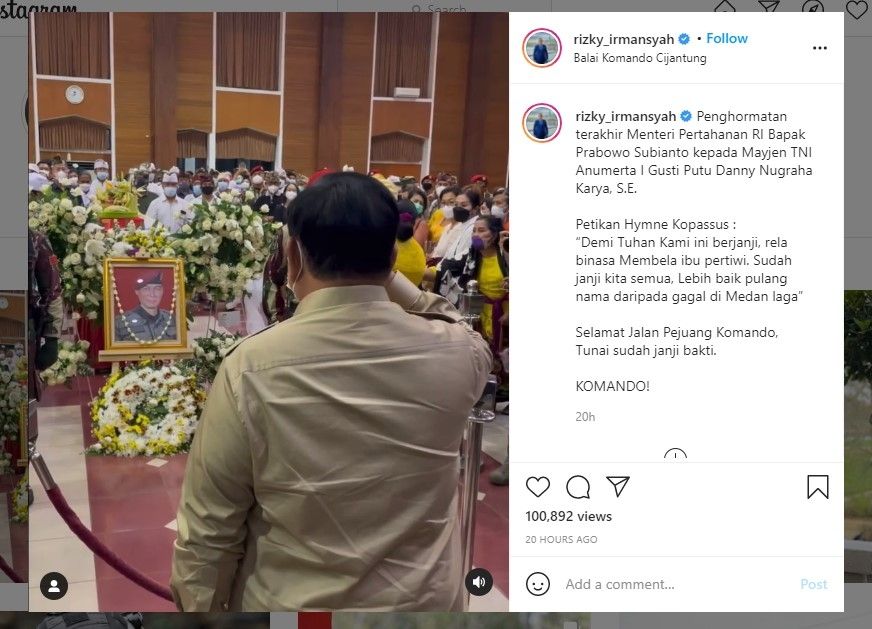 Prabowo beri penghormatan terakhir untuk Kabinda Papua (IG/rizky)irmansyah)