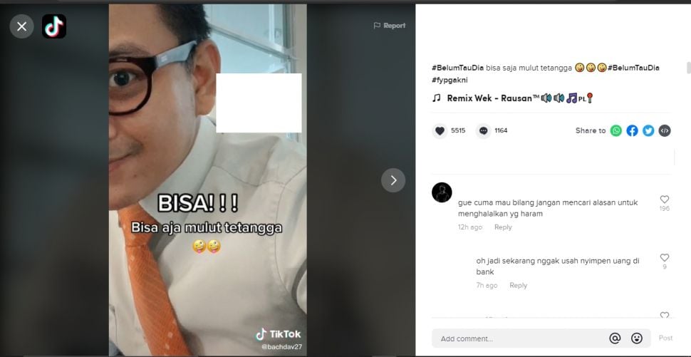 Tetangga sebut kerja di bank banyak riba, pria ini beri balasan menohok (TikTok).