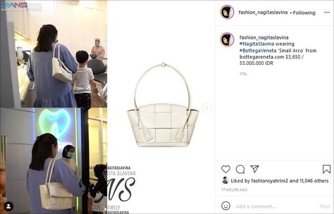 Harga tas Nagita Slavina saat mengantar anak cabut gigi. (Instagram/@fashion_nagitaslavina)