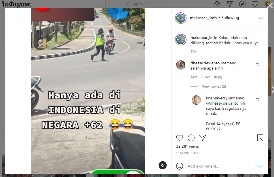 Pemotor kabur saat mau ditilang polwan (IG/makassar_iinfo)