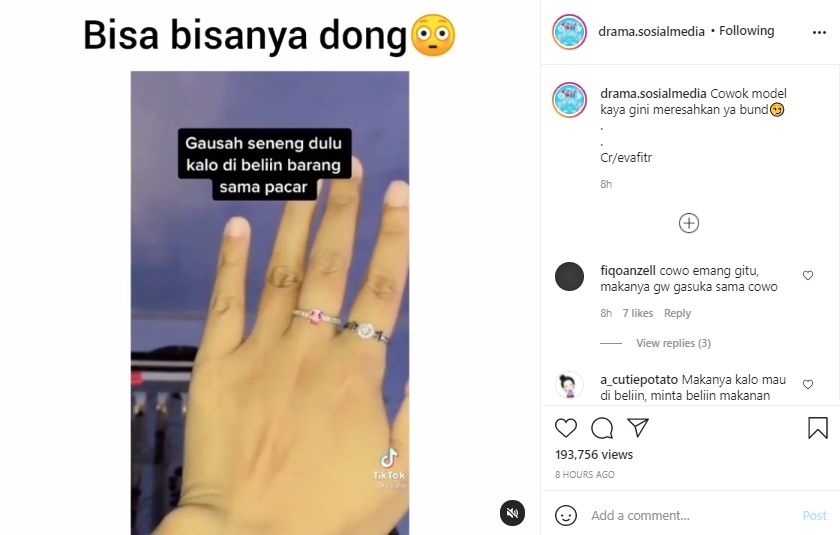 Viral Wanita Beri Peringatan Tipe Cowok Meresahkan, Begini Modelnya. (Instagram/@drama.sosialmedia)