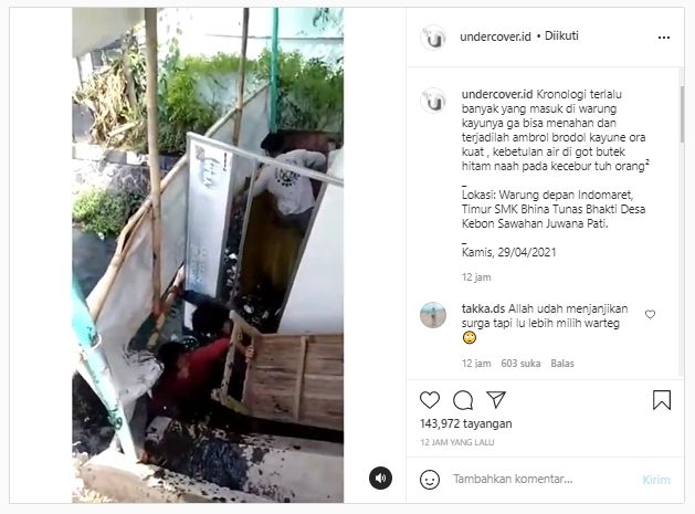 Warung ambrol ke got viral (Instagram)