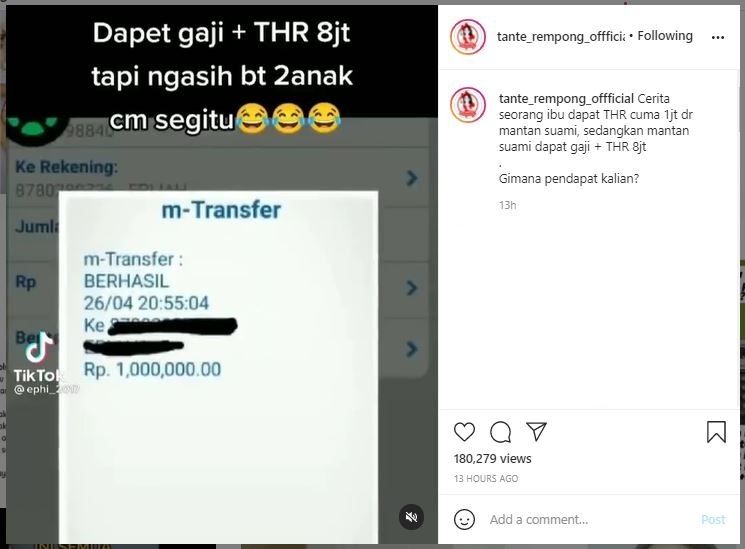 Protes THR dari Mantan Suami Segini, Curhatan Ini Balik Dikritik (instagram.com/tante_rempong_offficial)