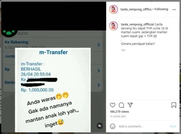 Protes THR dari Mantan Suami Segini, Curhatan Ini Balik Dikritik (instagram.com/tante_rempong_offficial)