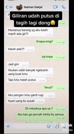 Mantan minta ganti rugi dan kembalikan barang. (Tiktok/@evafitr)