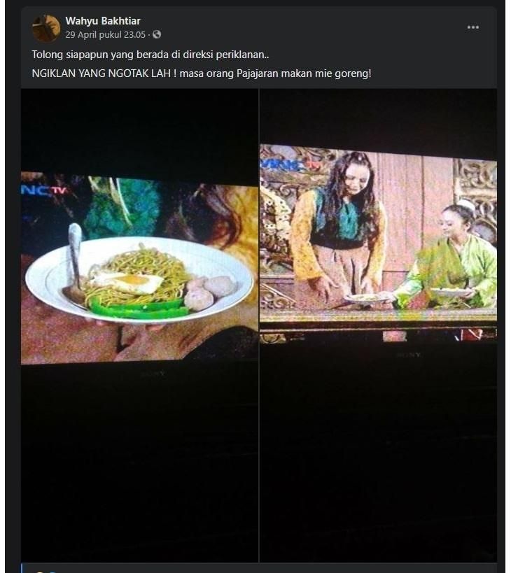 Sinetron Bertema Kerajaan tampilkan mie instan yang bikin heboh netizen. (Facebook/ Wahyu Bakhtiar)