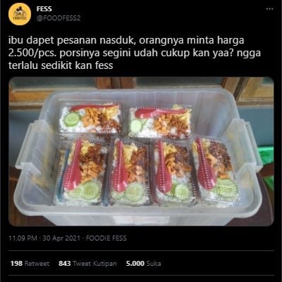 Warganet Ini Jualan Nasi Uduk untuk Takjil, Publik Kaget Pas Tahu Harganya. (Twitter/@FFOODFESS2)