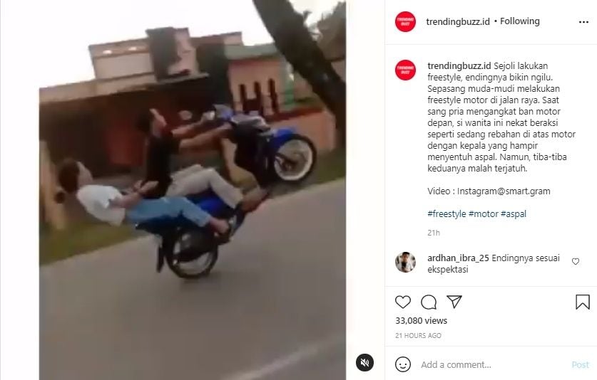 Viral Sejoli Freestyle Naik Motor. (Instagram/@trendingbuzz.id)