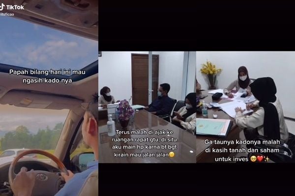 Viral Ayah Kado Anak Tanah dan Saham. (TikTok/@itsficaa)