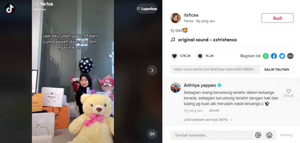 Viral Ayah Kado Anak Tanah dan Saham. (TikTok/@itsficaa)