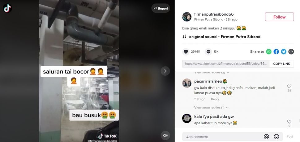 Viral Pipa Pembuangan Pecah Buat Tinja Berjatuhan. (TikTok/@firmanputrasibond56)