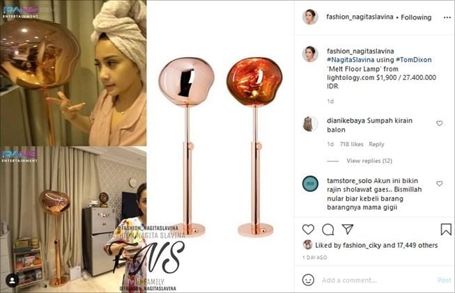 Lampu Nagita Slavina seharga Rp27 juta. (Instagram/@fashion_nagitaslavina)