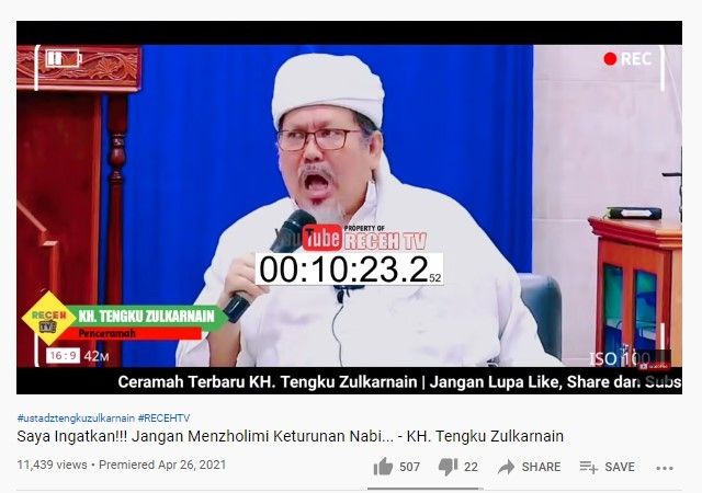 Tengku Zulkarnain saat berceramah (youtube/recehtv)