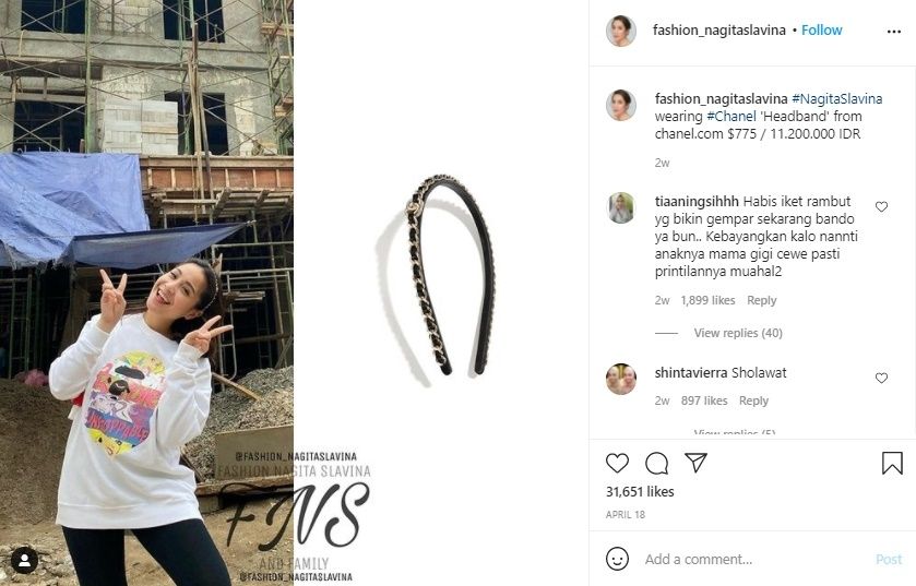 Harga Bando Nagita Slavina. (Instagram/@fashion_nagitaslavina)