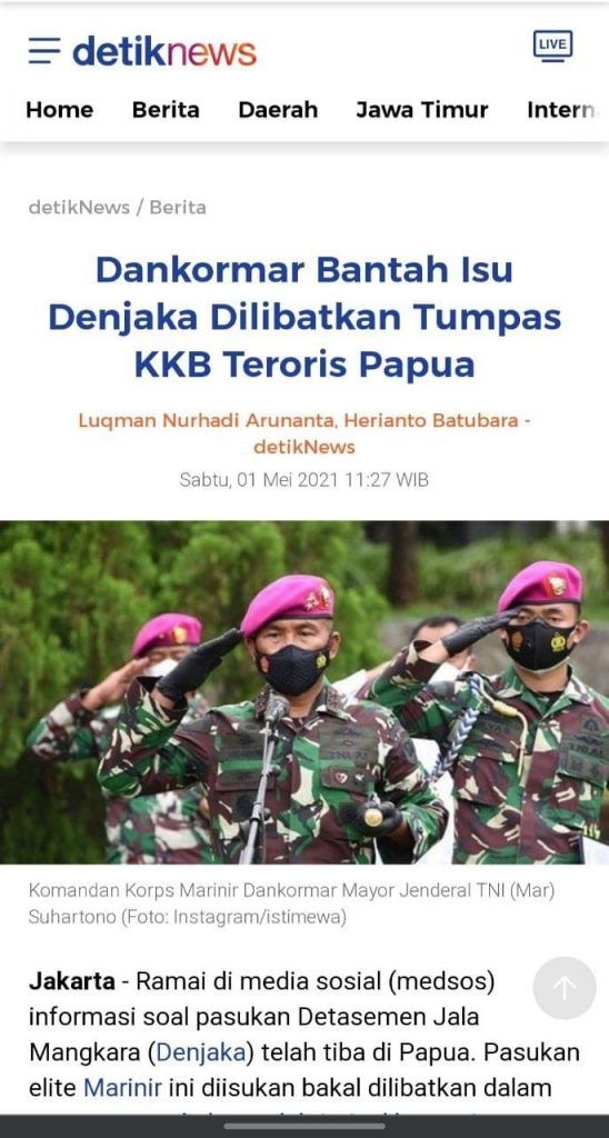 Fakta pasukan elit AL Denjaka diterjunkan tumpas KKB Papua (Turnbackhoax.id)